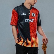 Baju Raya 2023 Retro YENZ Full Sublimation Collar Jersey Fashion Splicing Design Personality Fire Print High Quality Casual Polo Shirt Kanka-kanak Men 2023 Ready Stock