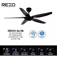 Rezo Ceiling Fan ZERON  56/5B DC Motor 12 Speed (F6+R6) 5 ABS Blades Ceiling Fan with Remote Control Kipas Siling