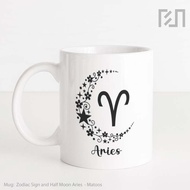 Aries Zodiac Sign and Half Moon Mug Ceramic Glass 0119