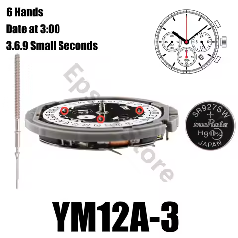 YM12 Movement YM12A Movement YM Series Quartz Size:12''' Six Hands 3.6.9 Small Seconds Date Display 
