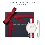 Daniel Wellington 手錶 飾品禮盒 Classic 40mm藍白紅織紋錶 X Classic 經典銀色手環(DW00100003 DW00400002 DW00400004)/ 40mm藍白紅織紋錶X簡約銀手環L