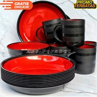 8Pcs ramen seat isi 2piring ceper 2piring cekung 2mangkuk 2gelas ganggang ramen merah bebas BPA