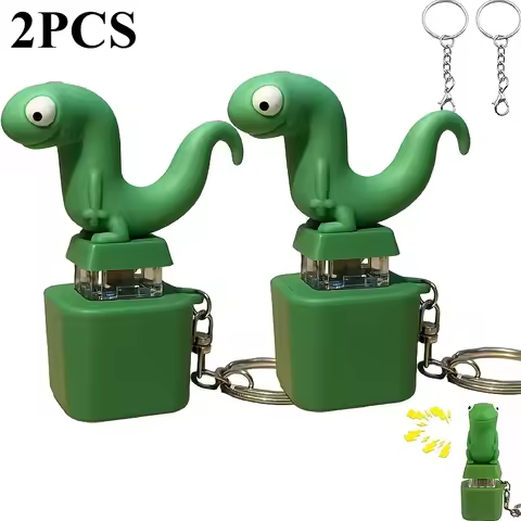 2pcs Lizard Keychain Fidget with Squeeze Sound & Sensory Relief - Cute Green Anxiety Relax Buttons, 