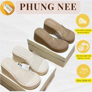 Women's clogs 6cm high, cream-colored transparent plastic - Comfortable wedge sole, easy to walk in,