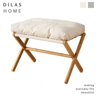 DILAS HOME Japandi Wabisabi Beige Grey Foldable Bamboo Living Room Foot Stool Bench with Seat Cushio