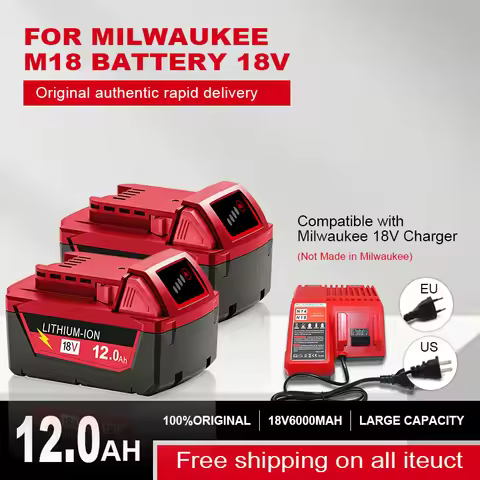 For Milwaukee M18 Power Tool Battery。 Charger, BR, XC。18V。 6000mAh M18B5。 48-11-1860, Built-in 18650