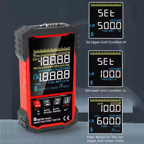 TOOLTOP 120V 500Ω Battery Internal Resistance Tester Handheld Calibratable Lead Acid alkaline Lithiu