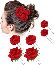6Pcs Red Rose Hair Clip Elegant Bridal Flower Hair Pins Sticks U Shape Bridesmaids Bobby Pins Rose H