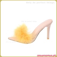 High heels women korean sandals Feather stilleto Fairy 2023 summer fur high heeled slippers stiletto