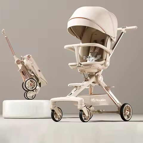 Baby stroller with reclining seat ultra-lightweight portable high view two-way push one-touch foldin
