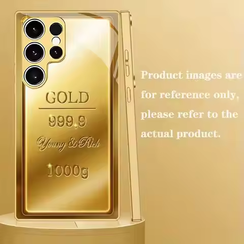 Gold Bar Pattern Electroplated Glass Phone Case Suitable for Samsung Galaxy S26 S25 S24 S22 S21 S20F