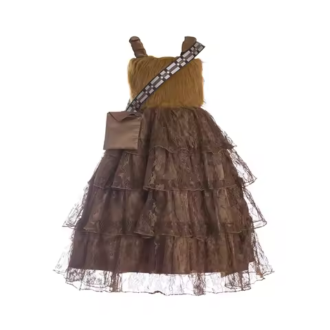 Star Chewy Chewbacca Furry Chocolate Brown Cotton Lined Top Tutu Party Dress Costume Family Girls Wa