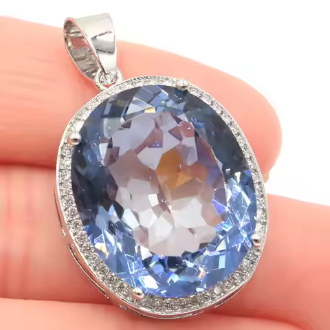 Buy 5 Get 1 Free 34x21mm Blue Topaz Tanzanite Fire Rainbow Mystic Topaz Pink Kunzite Garnet White CZ