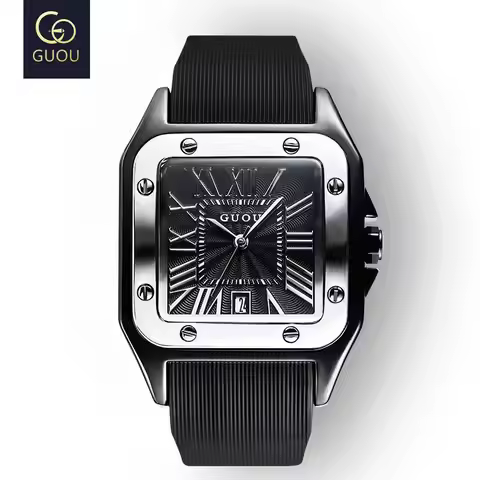 Fashion Guou Top Brand Men's Watches Luxury Wristwatches Rubber Silicon Dress Watch Man Square Quart