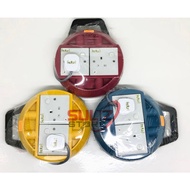 DOUBLE ROUND EXTENSION WIRE BOX POWER CABLE ROLLER TRAILING SOCKET PLUG ADAPTER MULTIPLE UNIVERSE 2 