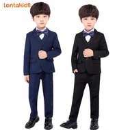 lontakids เด็กวัยหัดเดินเด็กสูทงานแต่งงานอย่างเป็นทางการสวมใส่แขนยาวสีดำน้ำเงินชุดทักซิโด้เด็กเสื้อแ