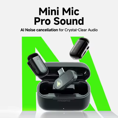 Maono T1Mini Wireless Lapel Microphone AI Noise Cancelling App Control Auto Clipping Recording Strea