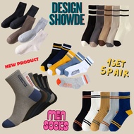 [READY STOCK] Men Mid-Calf Sports Socks (5 Pairs/Set) | Breathable Cotton Casual Outdoor Socks | Dai