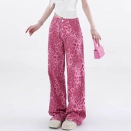 กางเกงผู้หญิงสีชมพูเสือดาวพิมพ์กางเกงยีนส์เอวสูงกางเกงยีนส์สําหรับสาว Jean DENIM กางเกงผู้หญิง Coque