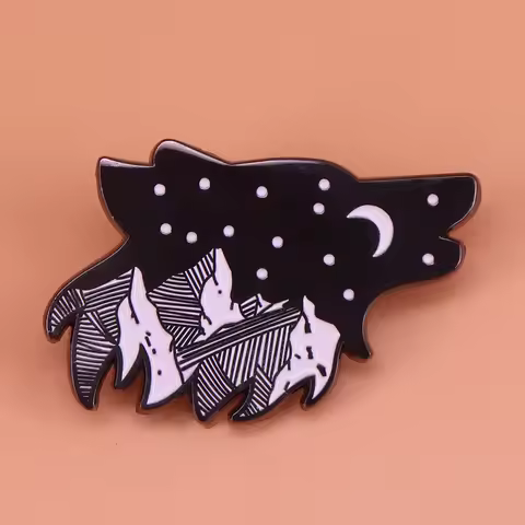 Mountain wolf enamel pin star moon brooch night sky howling wolf badge nature animal jewelry