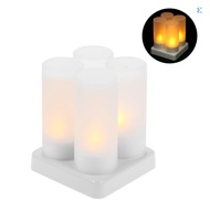 4pcs/set Rechargeable LED Flickering Flameless Candles Tealight Candles Lights with Frosted Cups Charging Base Yellow Light AC100-240V
