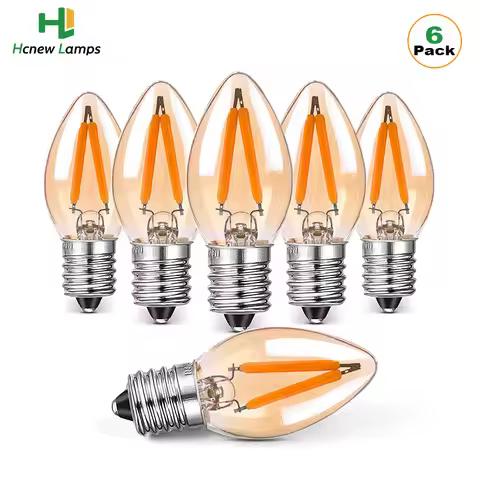 6pcs Vintage C7 Candle Light Bulb 1w E12 E14 Candelabra Base Filament Bulb Amber Glass Night Lamp St