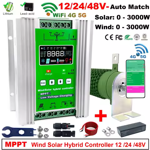 12V 24V 48V 3000W 5KW WIFI Hybrid Wind Solar Charge Controller MPPT Wind Generator Solar System For 
