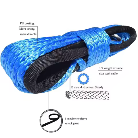 15m 7700LBs Winch Rope String Line Cable with Sheath Synthetic Towing Rope Car Wash Maintenance Stri