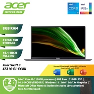 Acer Swift 3 SF316-51-56QK Steel Grey Laptop NX.ABDSM.005 16.1IN FHD Intel i5-11300H 8GB Ram 512GB SSD Intel Iris Xe Win11 Preload Office Home And Student