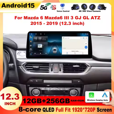12.3 inch Android 15 For Mazda 6 Mazda6 III 3 GJ GL ATZ 2015 - 2019 Car Radio 5G wifi Stereo Multime
