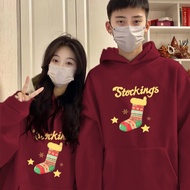 【M-8XL 】Korean Version New Christmas Socks Printed Hoodie Jacket for Men and Women Fashionable Simpl