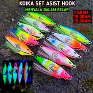 Micro jig plus hook 7gram 10gram 15gram koika ful gid fishing bait micro jig plus hok metal jig 7gra