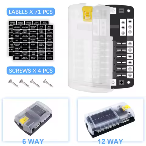 100A 6/12 Way Fuse Block Fuse Box with Stickers Waterproof Cover Fuse Panel for Automotive Cars Truc