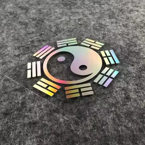 Holographic Yin Yang Bagua 2D Sticker, Waterproof Vinyl Decal for Motorcycle Helmets, Cars & Laptops