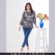 {**ส่งฟรี**} SMALL INDIA ✨👚 Heavy Wrinkle Blue Rayon Print Kurti Top เสื้อผู้หญิง ✨👚 Women Kurti Top