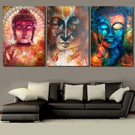 3 Pieces Watercolor Buddha Portrait Wall Art Picture Home Decorations Colorful Zen Artwork Canvas Pa