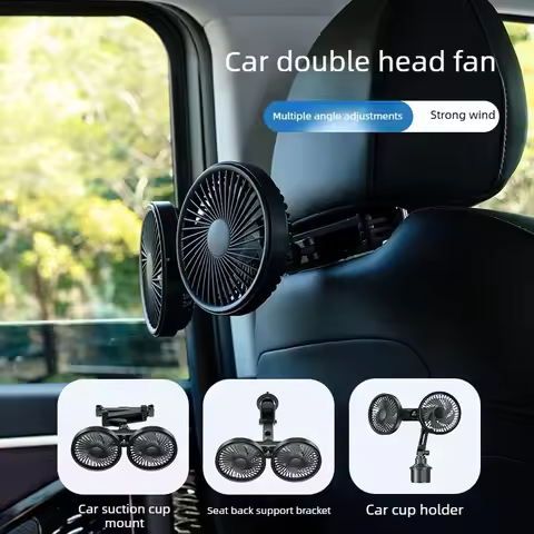 2026 new car double-head fan 3600mAh battery USB plug-in rear seat cooler multi-angle bracket car ai
