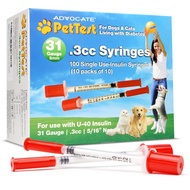 PetTest U-40 Pet Insulin Syringes With Needles - Comfortable Thin 31 Gauge Needles - For Cats & Dogs