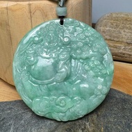 F08 冰潤 財神爺 山水牌 花青種 天然 緬甸玉 翡翠 A貨 項鍊 吊墜