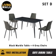 Livingmall Kaye 1 Table +  4 Chairs Dining Set-  Marble-like Top Dining Table with Brown and Grey Dining Chairs