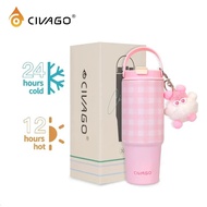 CIVAGO （30oz/900ml） Straw Insulated Mug Girls Stainless Steel Large Capacity Mug Car Carrying Cups
