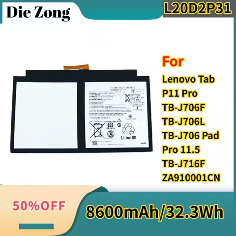 Original Cell L20D2P31 8600mAh/32.3Wh Battery For Lenovo Tab P11 Pro TB-J706F TB-J706L TB-J706 Pad P