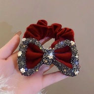 Classy Velvet Bow Knot Scrunchy Ring Rhinestone Star Bow Tie Sweet High Quality All-Match Black Fema
