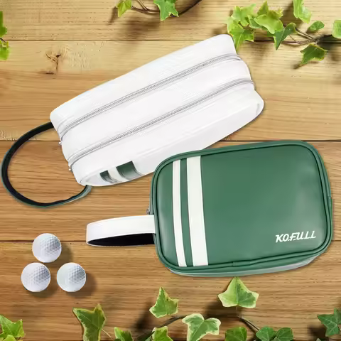 Double Zipper Leather Golf Ball Storage Bag Portable Golf Pouch Handbag Used for Phone & Ball & Tees