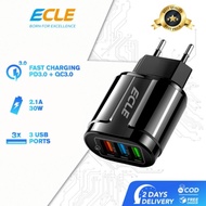 Ecle Charger 30W 3 port QC3.0 Fast Charging Original