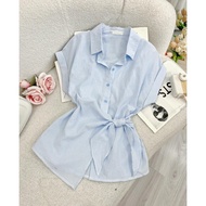 Áo Bigsize Nữ Mập Bigsize Áo Sơ Mi Bigsize Nữ Sọc Xanh Thiết Kế Vạt Chéo Trẻ Trυng Cá Tính Đủ Size