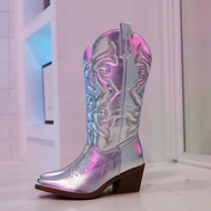 Silver Cowboy Shoes Premium Leather Custom Made Metallic Boots/Cowboy Boot/Western Boot