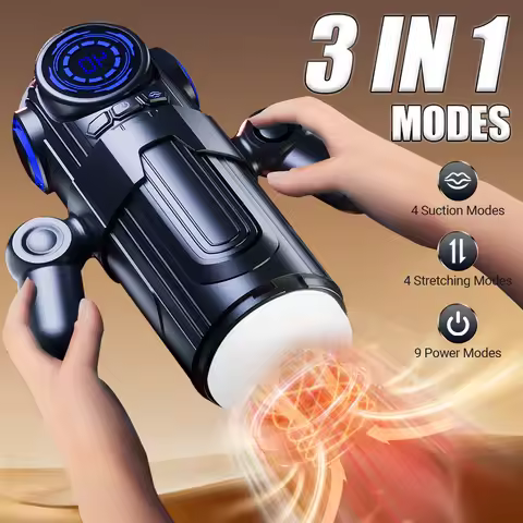 Automatic Sucking 3 IN 1 Male Masturbation Cup with Handle Double Layer Telescopic Male Stroker Pock