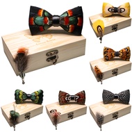 Italy Original Design Mens Bow Tie Fashion Peacock feather Bow tie Exquisite HandMade Bow Wooden Box Set For Men Party Wedding