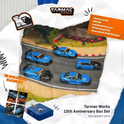 Tarmac Work 1:64 CIVIC EG6 RWB 993 AUDI R8 SILVIA S15 GTR R32 10th Anniversary Diecast Car Model Toy